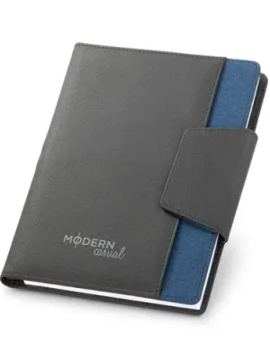 RUSSEL. Couverture en PU et tissu polyester avec bloc-notes A5 avec pages unies