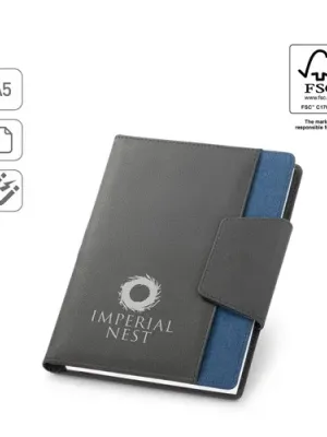 RUSSEL. Couverture en PU et tissu polyester avec bloc-notes A5 avec pages unies