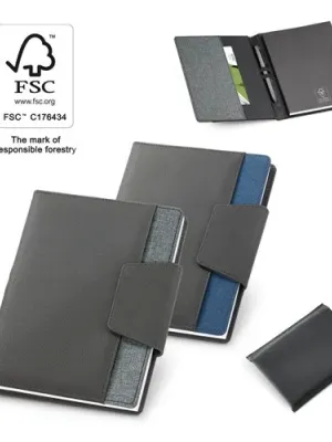 RUSSEL. Couverture en PU et tissu polyester avec bloc-notes A5 avec pages unies