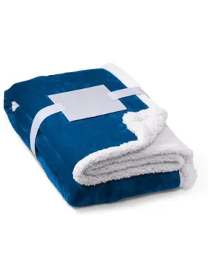 HEIDEN. Couverture polaire réversible (190 g/m²) avec ruban de satin et carte personnalisée – Bleu royal
