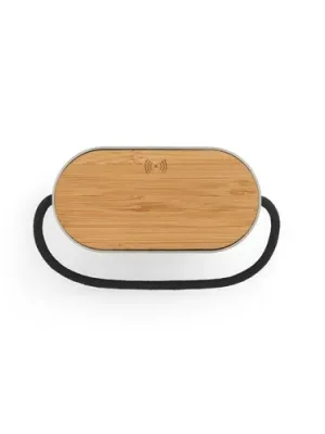 GUETTA. 5W portable speaker with super-fast 15W wireless charger and 2h battery life made of bamboo and recycled PET (100% rPET)