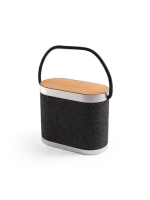 GUETTA. 5W portable speaker with super-fast 15W wireless charger and 2h battery life made of bamboo and recycled PET (100% rPET) – Gris foncé