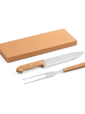 SALSA. Conjunto de 2 utensilios para barbacoa, hechos en bambú y acero inoxidable – Naturel