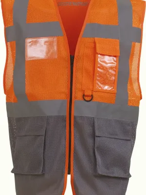 Hi-Vis Top Cool executive waistcoat – Hi Vis Orange / Grey
