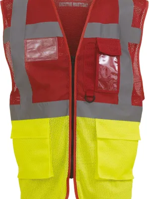 Hi-Vis Top Cool executive waistcoat – Red / Hi Vis Yellow
