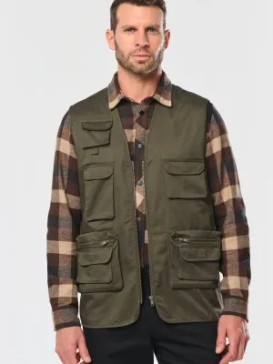 Unisex lined multi-pocket polycotton vest