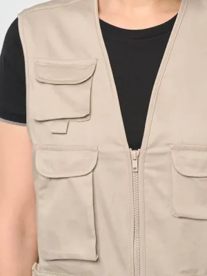 Unisex lined multi-pocket polycotton vest