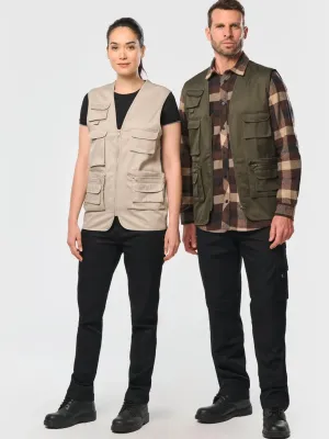 Unisex lined multi-pocket polycotton vest