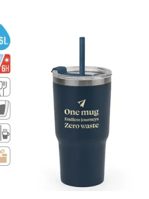 JOYNER M. Vaso de viaje compacto de acero inoxidable (91 % reciclado) con aislamiento al vacío de doble pared y acabado mate de 600 ml
