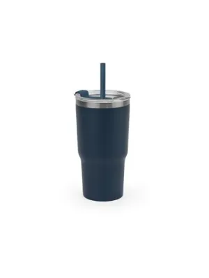 JOYNER M. Vaso de viaje compacto de acero inoxidable (91 % reciclado) con aislamiento al vacío de doble pared y acabado mate de 600 ml – Bleu marine
