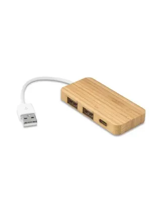 MOSER. HUB con 2 puertos USB-A y 1 USB-C, fabricados en bambú – Naturel