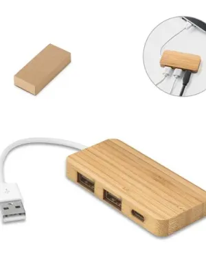 MOSER. HUB con 2 puertos USB-A y 1 USB-C, fabricados en bambú