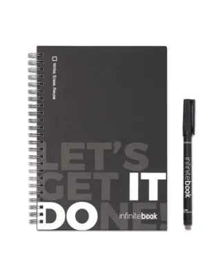 STARTER KIT INFINITEBOOK. Kit « Infinitebook » à couverture rigide, 1 kit de nettoyage, 1 marqueur et 1 porte-stylo à bille – Noir