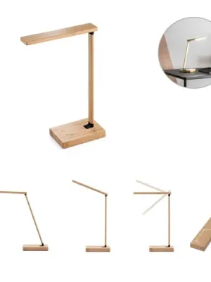 MOREY. Folding desk lamp with 15W superfast wireless charger in bamboo