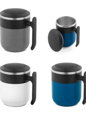 MALDINI. Mug de voyage avec paroi intérieure en acier inoxydable et finition mate, 400 mL