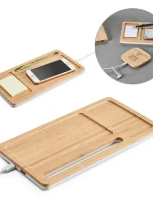 MOTT. Desktop organiser with 15W wireless charger in bamboo and ABS