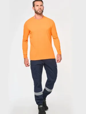 Unisex trousers with elasticated bottom leg and reflective band