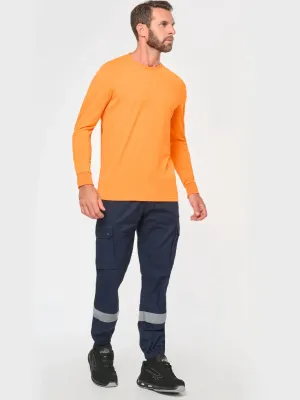 Unisex trousers with elasticated bottom leg and reflective band