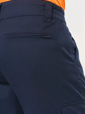 Unisex trousers with elasticated bottom leg and reflective band