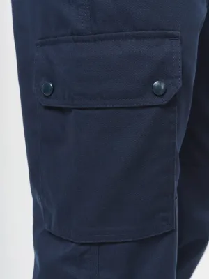 Unisex trousers with elasticated bottom leg and reflective band
