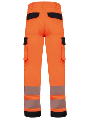 Pantalon de sécurité recyclé multipoches unisexe – Hi Viz Orange / Navy