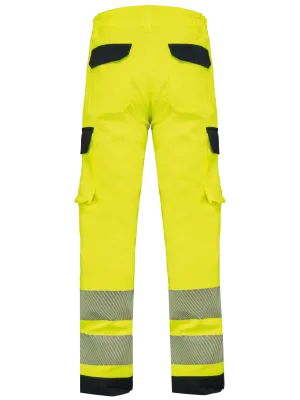 Pantalon de sécurité recyclé multipoches unisexe – Hi Viz Yellow / Navy