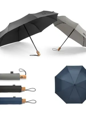 RIVER. Telescopic umbrella in 190T recycled polyester (100% rPET) pongee with automatic opening and closing