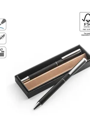 LEAH. Roller and ballpoint pen set in aluminium 94% rAL) with clip