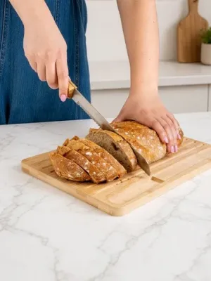 CATCHER. Bamboo bread board with knife included