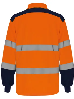 Polo bicolore manches longues haute visibilité – Hi Vis Orange / Navy