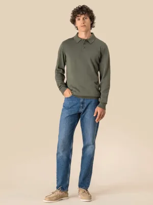 Eco-friendly men's knitted long sleeve polo shirt