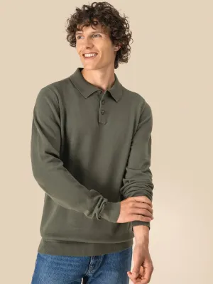 Eco-friendly men's knitted long sleeve polo shirt