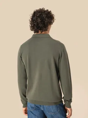 Eco-friendly men's knitted long sleeve polo shirt