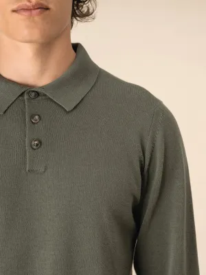 Eco-friendly men's knitted long sleeve polo shirt