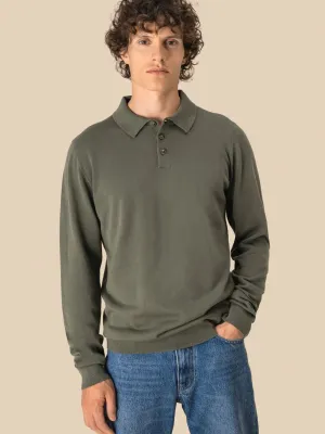 Eco-friendly men's knitted long sleeve polo shirt