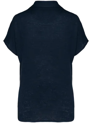 Polo de lino de mujer – Navy Blue