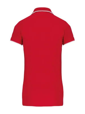 Ladies' short-sleeved piqué knit polo shirt – Red / White / Navy