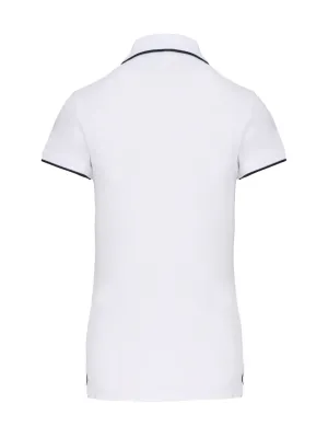 Ladies' short-sleeved piqué knit polo shirt – White / Navy / White