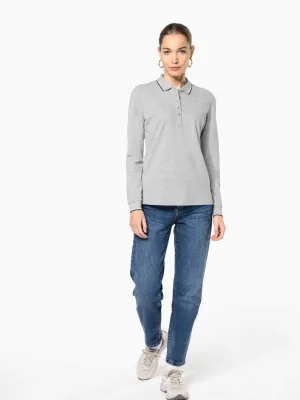 Women’s long-sleeved piqué knit polo shirt