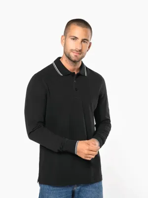Men’s long-sleeved piqué knit polo shirt
