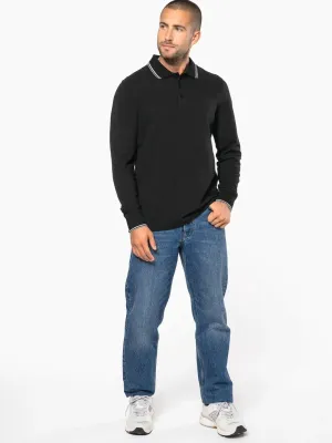 Men’s long-sleeved piqué knit polo shirt