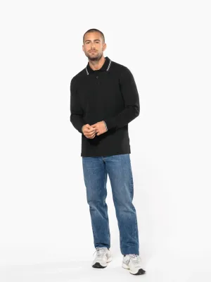 Men’s long-sleeved piqué knit polo shirt