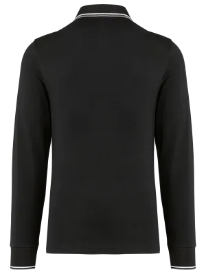 Men’s long-sleeved piqué knit polo shirt – Black / Light Grey / White