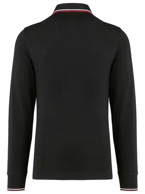 Men’s long-sleeved piqué knit polo shirt – Black / Red / White