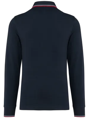 Men’s long-sleeved piqué knit polo shirt – Navy / Red / White