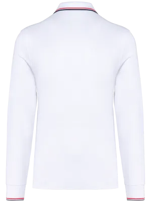 Men’s long-sleeved piqué knit polo shirt – White / Navy / Red