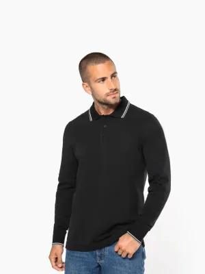 Men’s long-sleeved piqué knit polo shirt