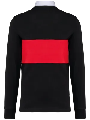 Long-sleeved rugby polo shirt – Black / Sporty Red