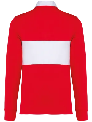 Long-sleeved rugby polo shirt – Sporty Red / White