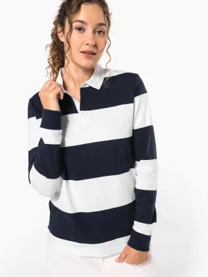 Unisex long-sleeved striped polo shirt